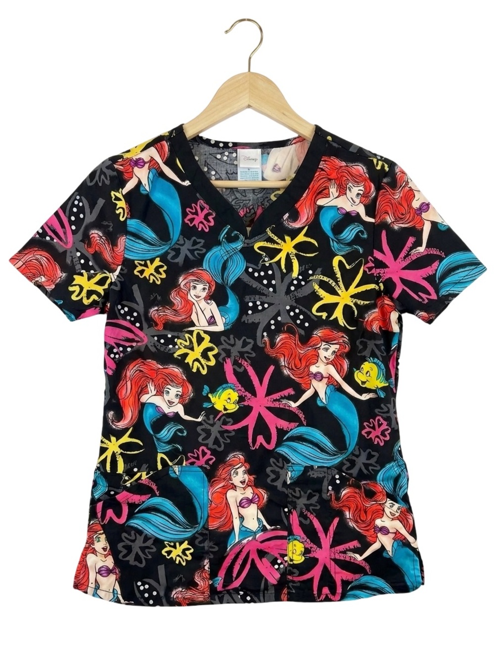 Disney The Little Mermaid Ariel medical Scrub Top V-NeckSize Small pediatric